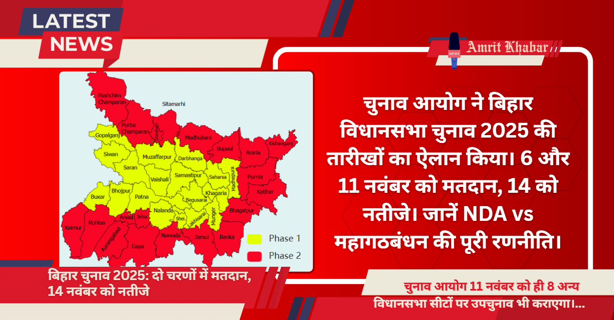 

बिहार विधानसभा चुनाव 2025: दो चरणों में होगा मतदान, 14 नवंबर को आएंगे नतीजे, NDA-महागठबंधन में सीधी लड़ाई

